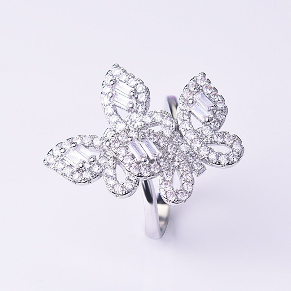 NEW 925 Silver Diamond Double Butterfly Ring - Picture 12 of 14
